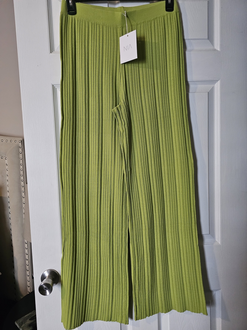 Women's Citrine Green Ribbed Wide-Leg Pants W/Tube Top